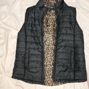 Rue21 Black Quilted Vest with Animal Print Interior
